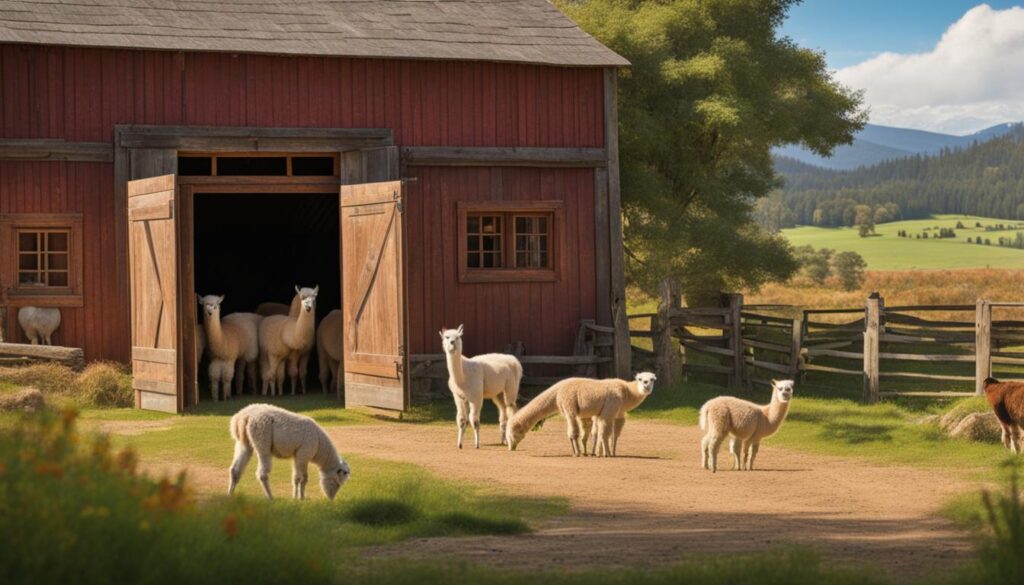 barn and alpacas