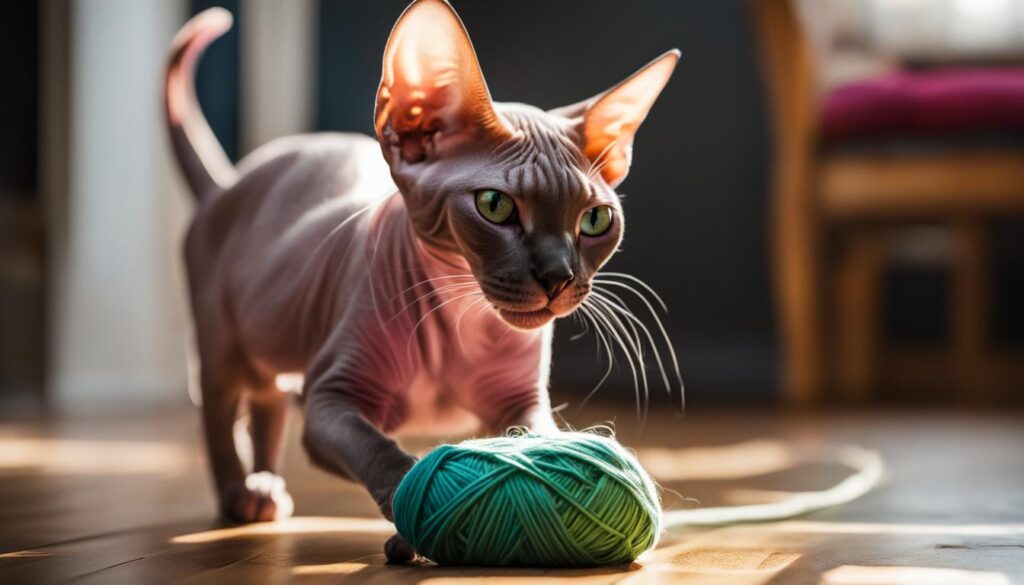 sphynx cat playing with a toy