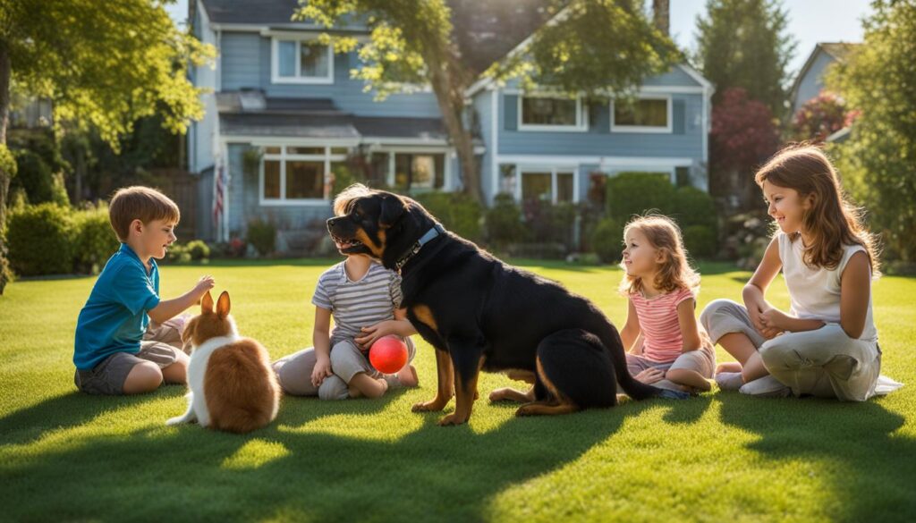 Rottweiler Chow Mix with children and other pets